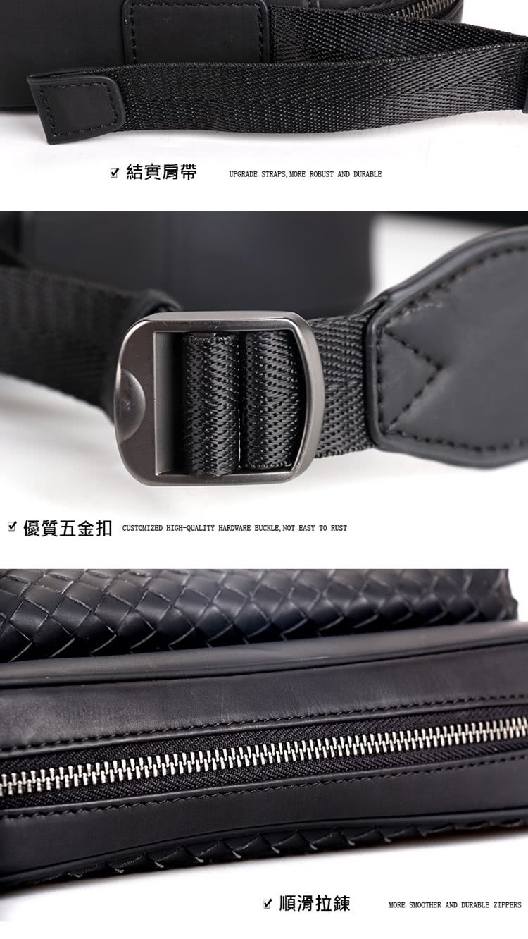 結實肩帶 UPGRADE STRAPS, MORE ROBUST AND DURABLE 優質五金扣 CUSTOMIZED HIGHQUALITY HARDWARE BUCKLE, NOT EASY TO RUST 順滑拉鍊 