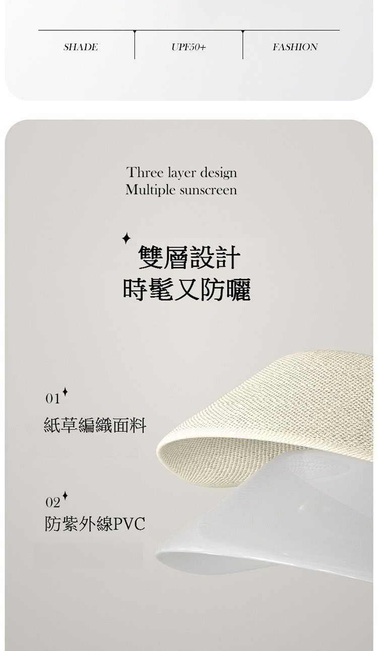雙層設計 時髦又防曬 紙草編織面料 防紫外線PVC 