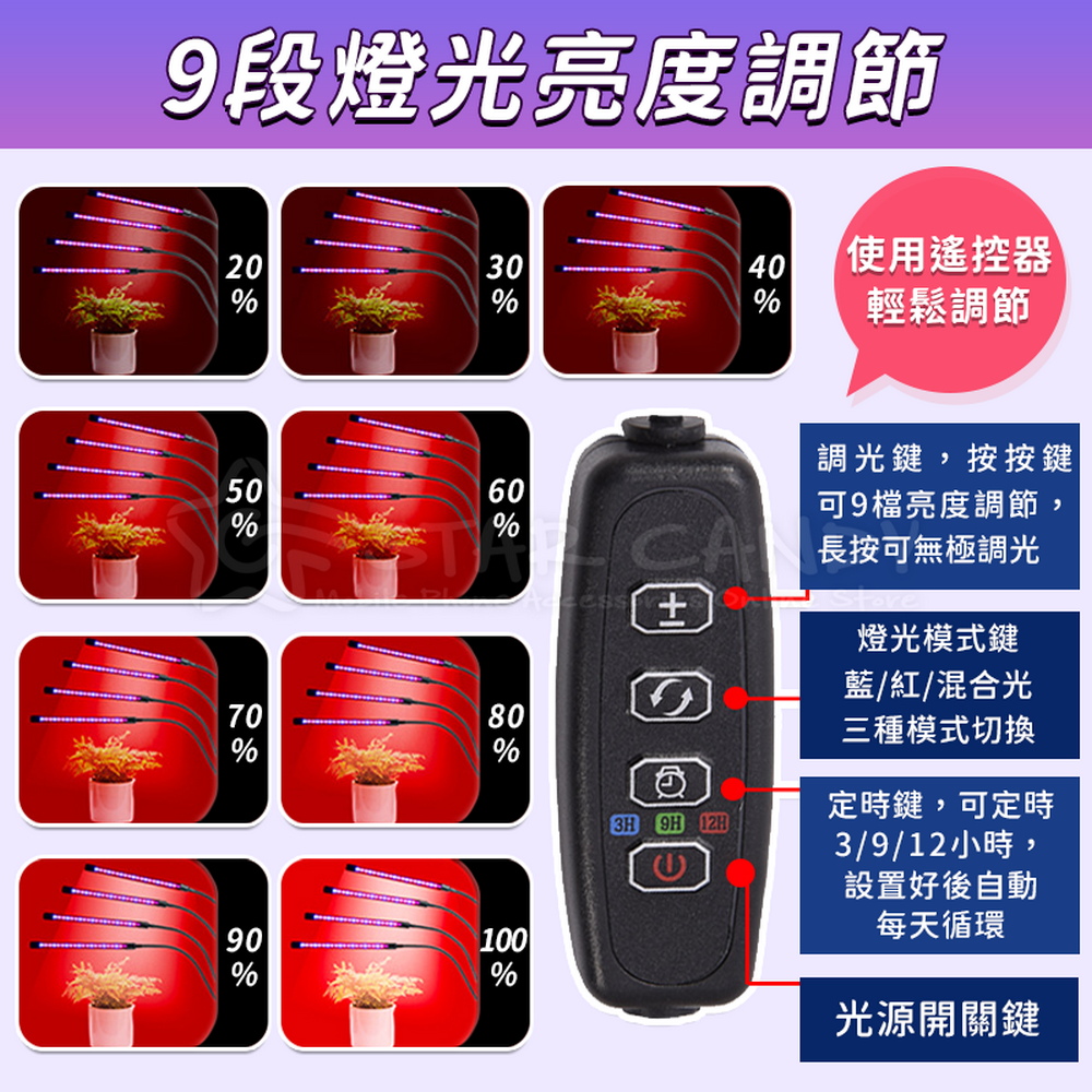 9段燈光亮度調節