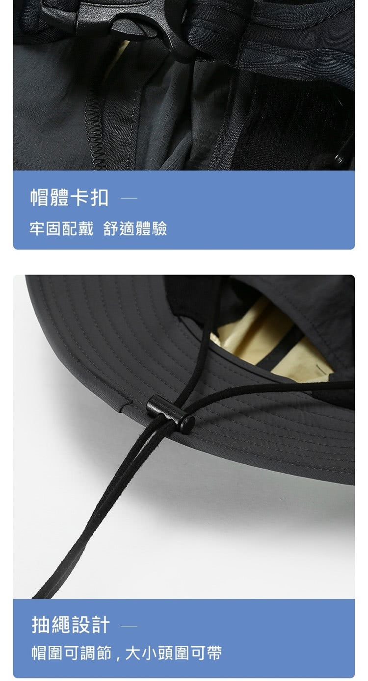 帽體卡扣 牢固配戴 舒適體驗 抽繩設計 帽圍可調節,大小頭圍可帶 