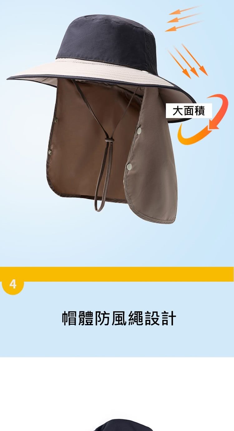 大面積 帽體防風繩設計 