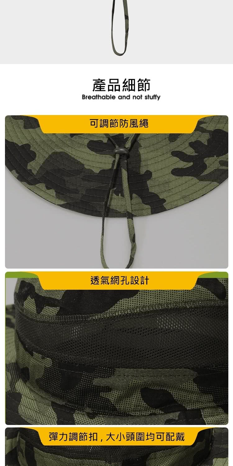 產品細節 可調節防風繩 透氣網孔設計 彈力調節扣,大小頭圍均可配戴 