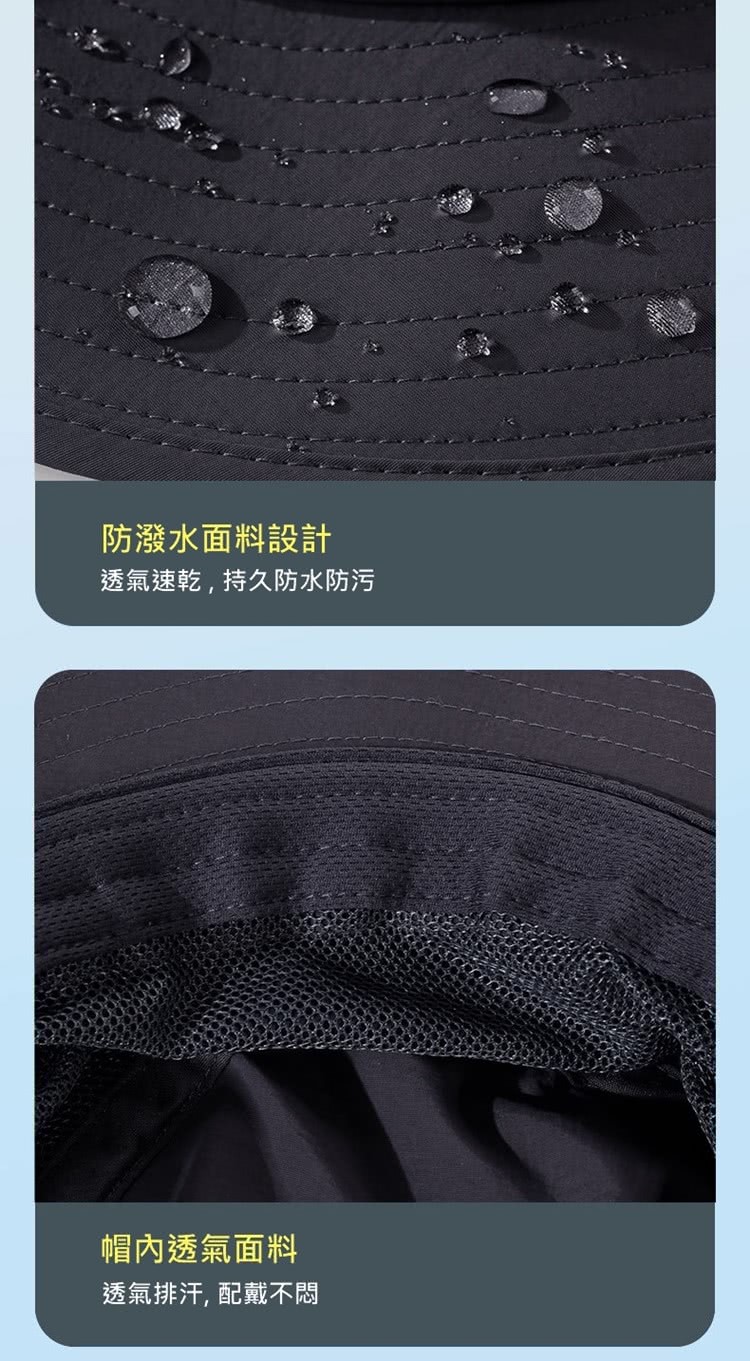 防潑水面料設計 透氣速乾,持久防水防污 帽內透氣面料 透氣排汗, 配戴不悶 