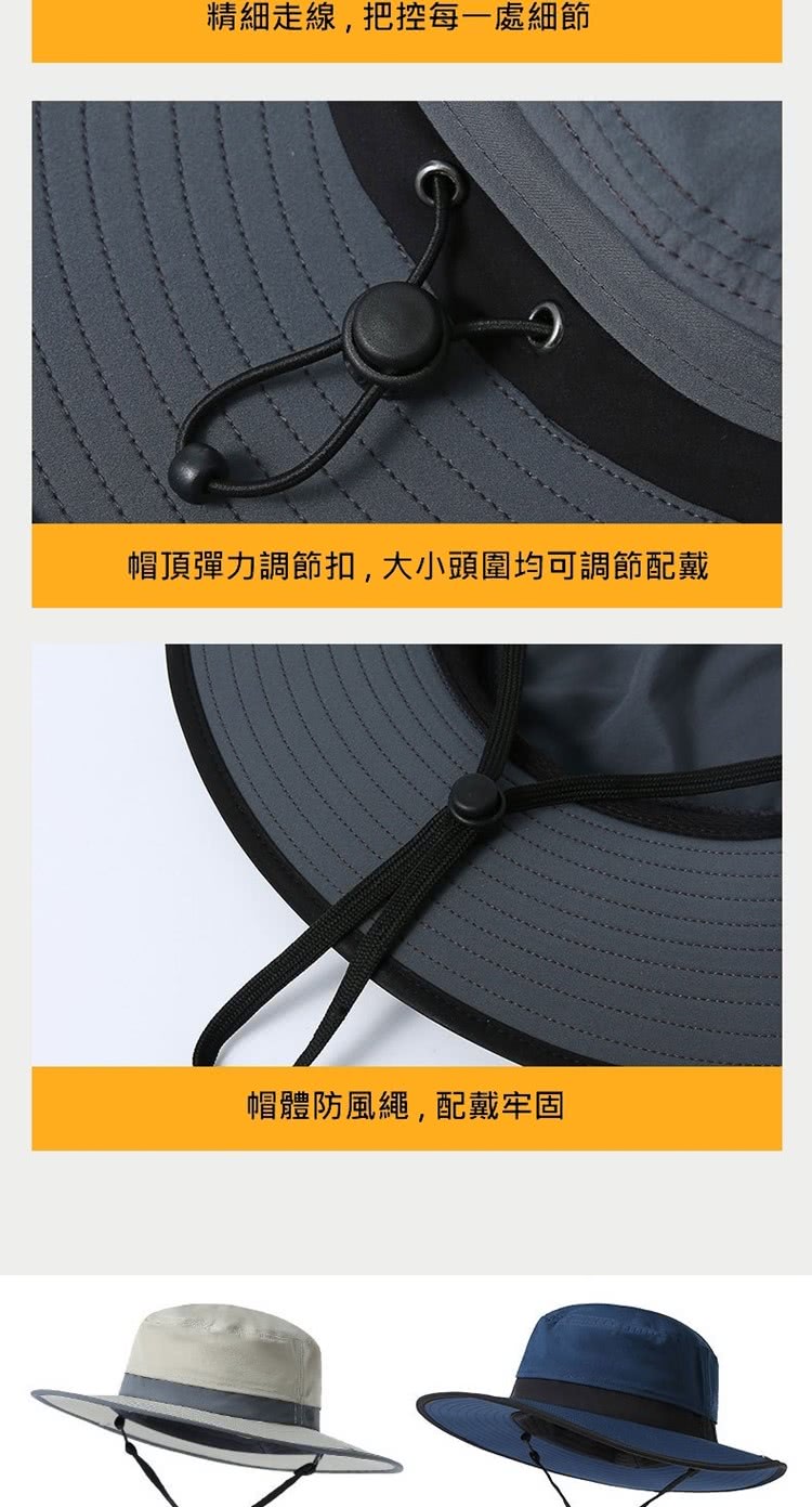 精細走線,把控每一處細節 帽頂彈力調節扣,大小頭圍均可調節配戴 帽體防風繩,配戴牢固 