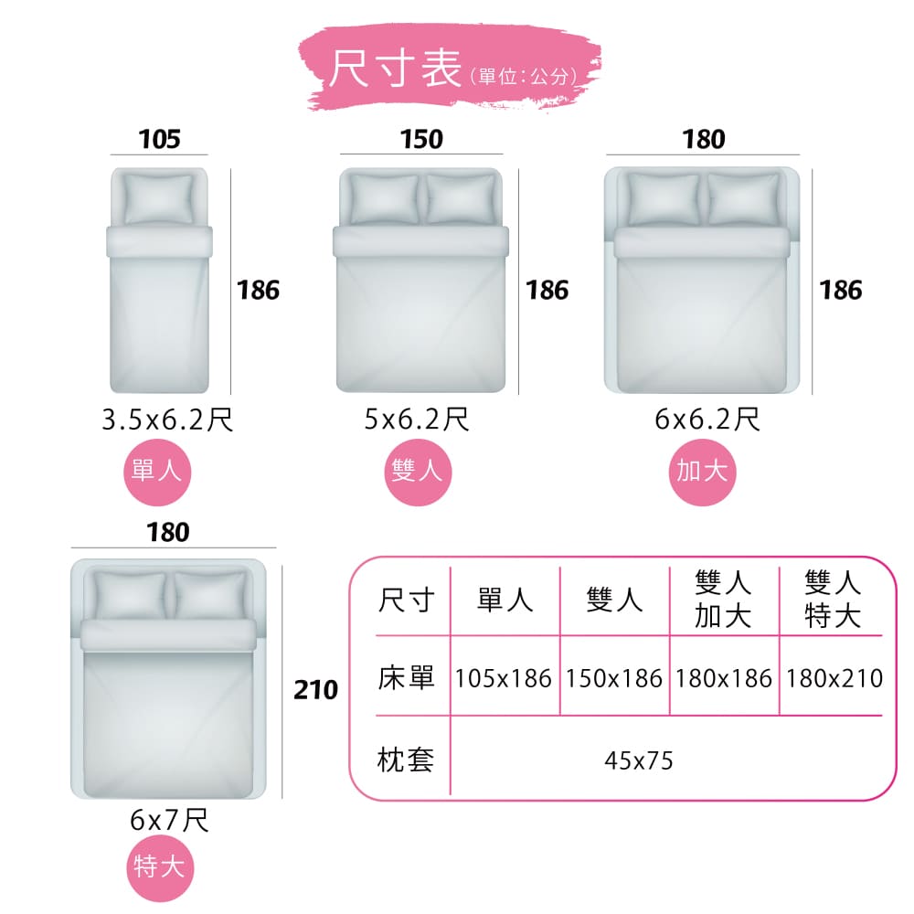 床單 105x186150x186 180x186 180x210