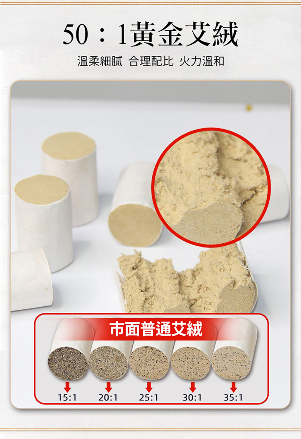 501黃金艾絨 溫柔細膩 合理配比 火力溫和 市面普通艾絨 