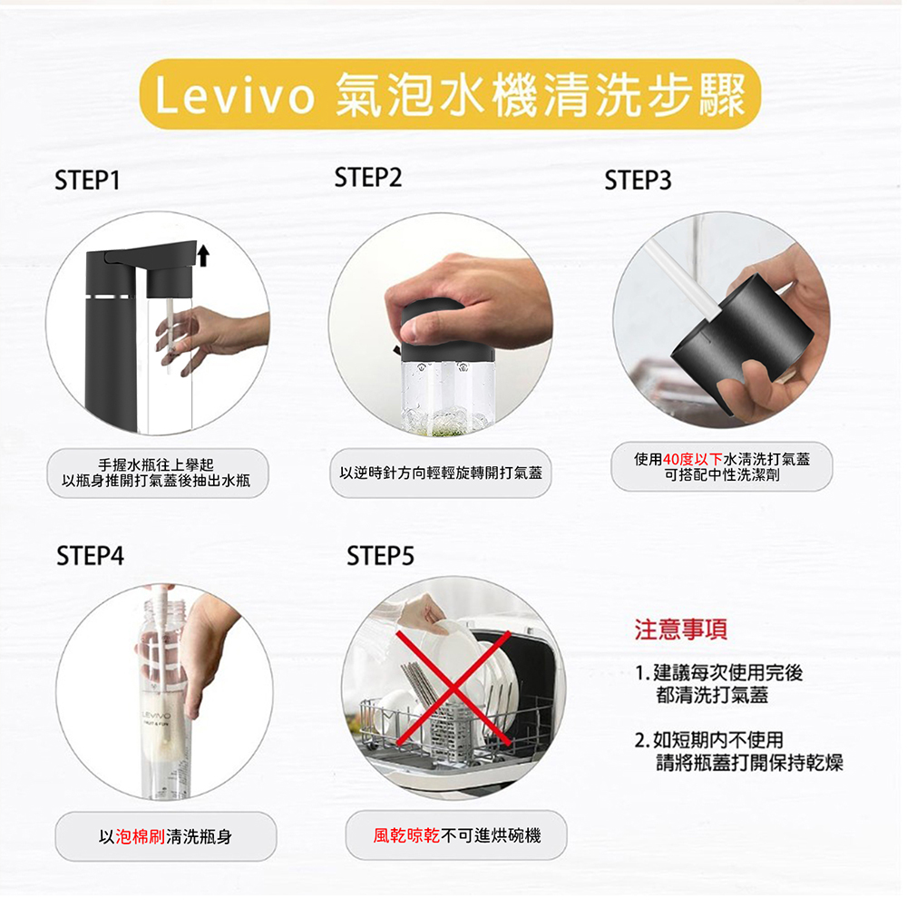 Levivo 氣泡水機清洗步驟