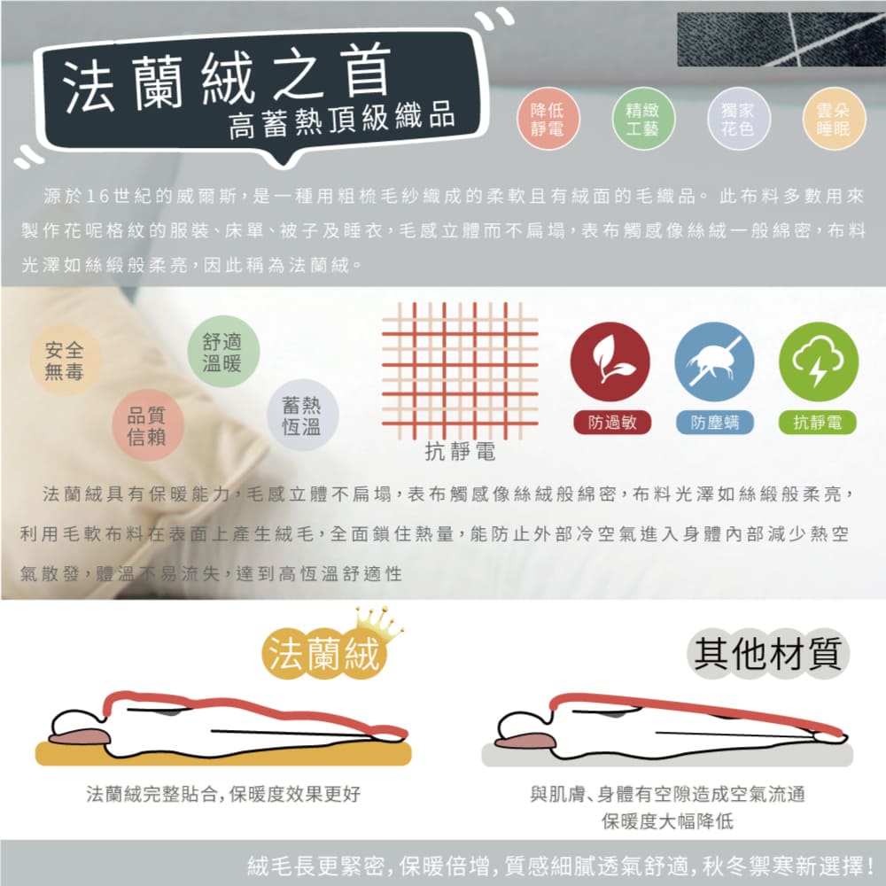 製作花呢格紋的服裝、床單、被子及睡衣,毛感立體而不扁塌,表布觸感像絲絨一般綿密,布料