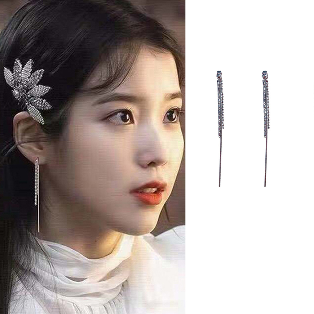 BBHONEY】韓星iu李知恩同款耳環線條長款流蘇耳釘氣質耳墜(網美必備款)