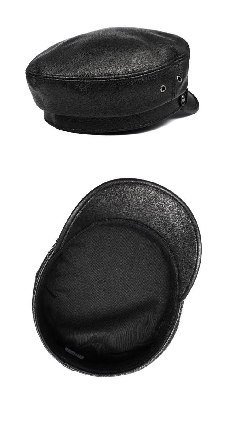 米蘭精品】現貨+預購軍帽真皮平頂帽-羊皮短檐平紋單色女帽子2色74il14