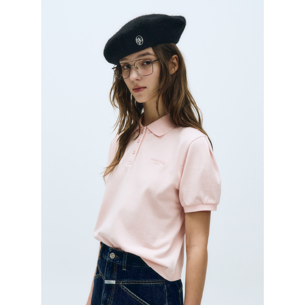★Marithe + Francois Girbaud★ W PIQUE PUFF SLEEVE TEE pink W PIQUE PUFF SLEEVE TEE pink - MARITHE FRANCOIS GIRBAUD