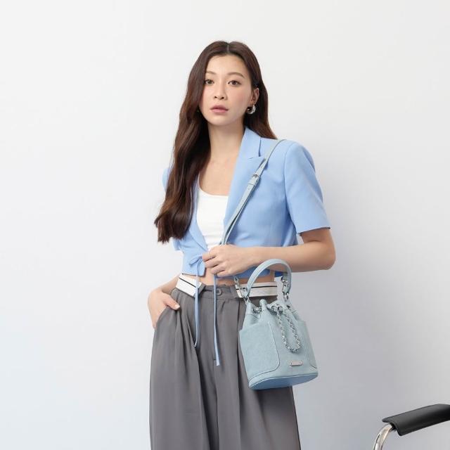 送料込★S’AIME★牛仔ping接錬條水桶包★デニム風2wayショルダ- S'AIME】SAIME 東京企劃牛仔拼接/皮革抽繩鍊條水桶包