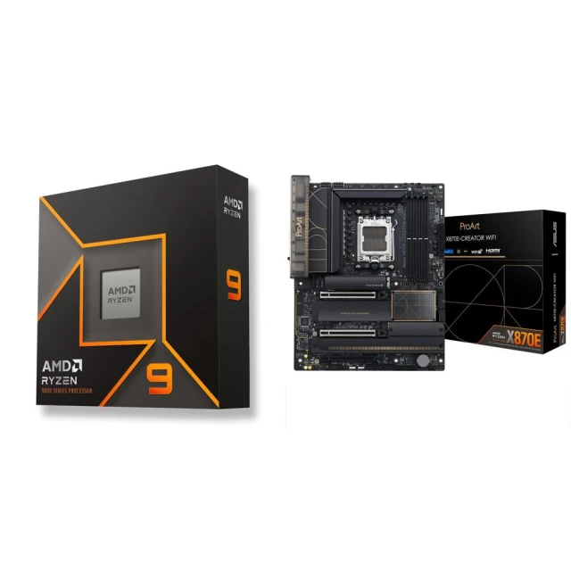 【AMD 超微】〈自MO價〉R9 9900X+華碩 PROART X870E-CREATOR WIFI ATX主機板