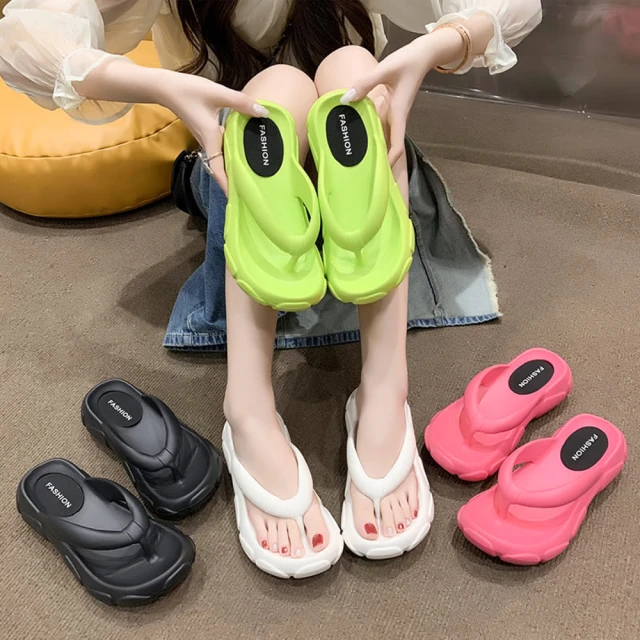 【baibeauty 白鳥麗子】防水馬卡龍素面厚底夾腳拖鞋拖鞋