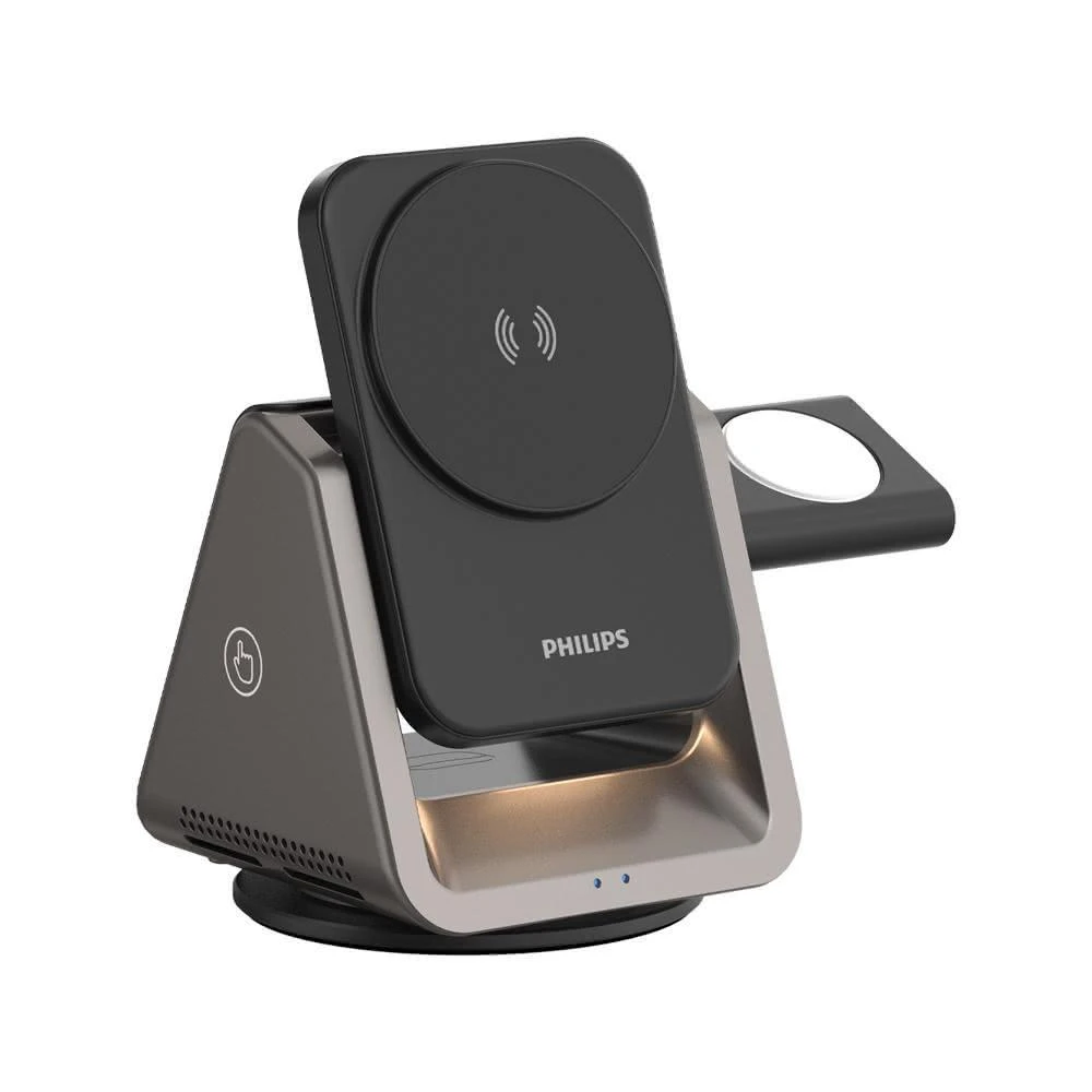 【Phillips】黑金剛磁吸三合一充電座 磁吸充電座 無線充電座 充電座 無線充電 磁吸充電 Magsafe