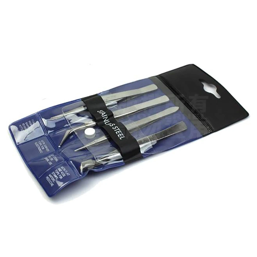 4PCS 不鏽鋼鑷子組(台灣製 鑷子 夾子 尖夾 彎鑷子 直夾 扁頭 模型 零件 貼鑽 串珠 美甲 美睫)