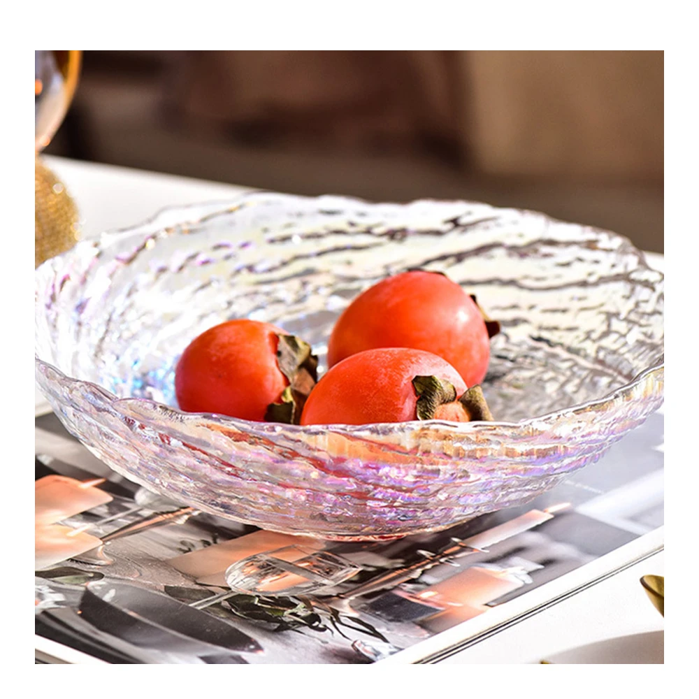 【好拾物】日式炫彩玻璃碗25.5cm 沙拉碗 日式玻璃碗 透明水晶盤 水果盤
