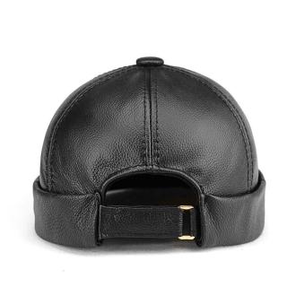 【巴黎精品】現貨+預購 瓜皮帽水兵帽真皮皮帽嘻哈無舌圓頂牛皮男女帽子3色v1at39