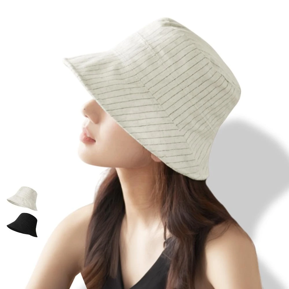 【ZOII 佐壹】日系棉麻條文漁夫帽 帽子 漁夫帽 帽  遮陽帽 防曬帽 大帽簷  防曬 漁夫帽女#101055