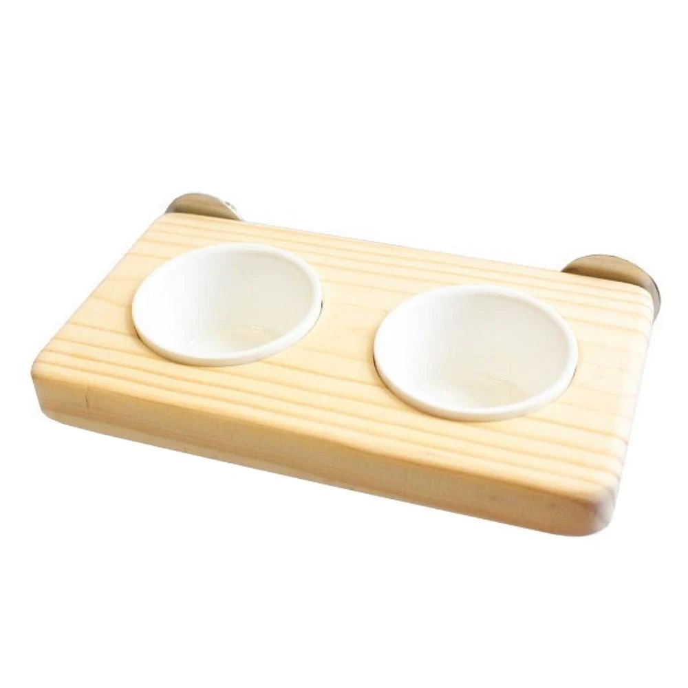 波力鸚鵡嚴選用品 松木陶瓷杯架 (雙槽 魚雁木坊 鸚鵡站台 波力鸚鵡玩具生活館)