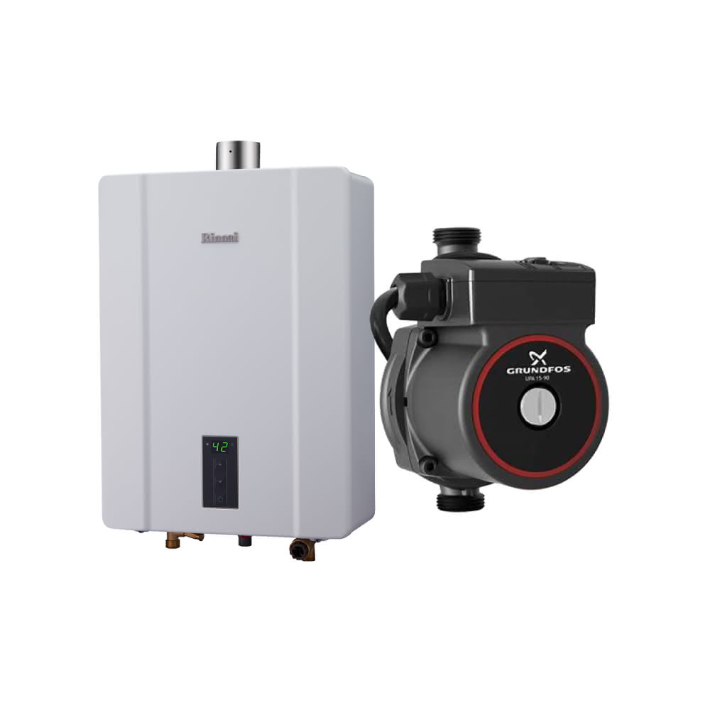 【林內】林內RUA-C1300WF 13L屋內型強制排氣熱水器 NG1/LPG 搭配 GRUNDFOS 葛蘭富 熱水器加壓機省錢王-專業快速安裝