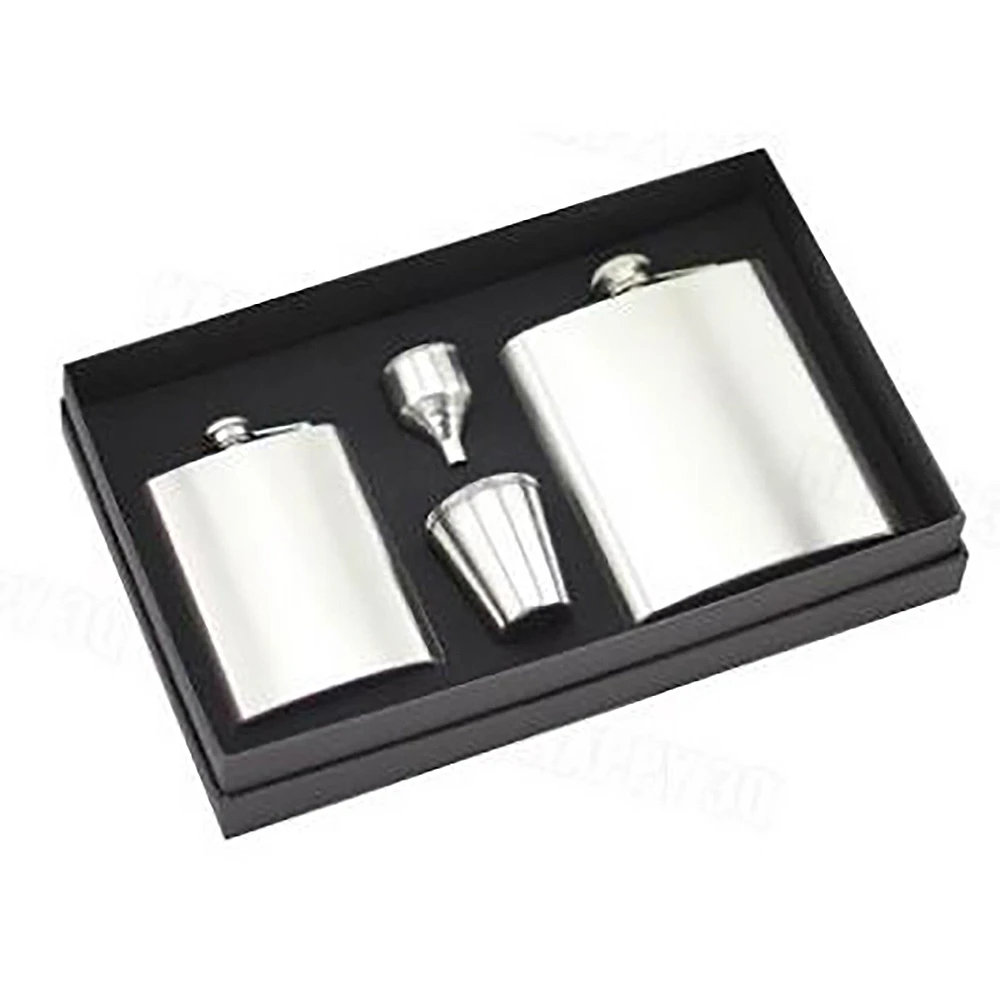 酒壺禮盒 酒杯 隨身酒壺 304不銹鋼 隨身酒杯 酒壺 扁酒瓶 扁酒壺 大酒壺+小酒壺 AAA5922(白金款)