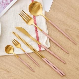 歐風304不鏽鋼粉金餐具(餐具 餐刀 餐叉 筷子 不鏽鋼餐具)