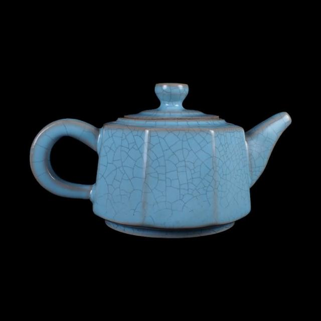 中国古美術・宋汝窯款天青釉「寿成殿」銀口盞托茶器セット・木箱付・文房具・煎茶道具 博古珍藏》宋汝窯天青釉獸耳盞托早期收藏老件茶杯瓷器博物館級文物