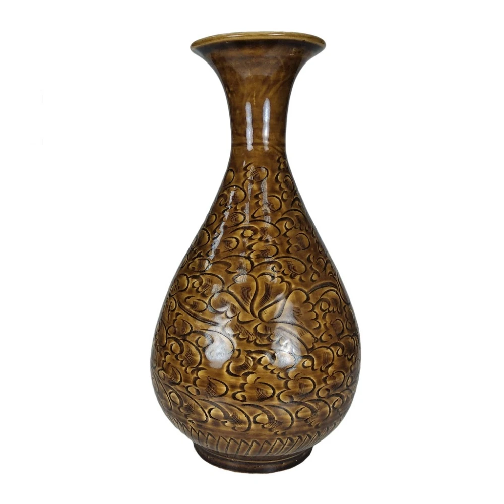 博古珍藏》宋吉州窯黑釉刻文字玉壺春瓶早期收藏花瓶瓷器