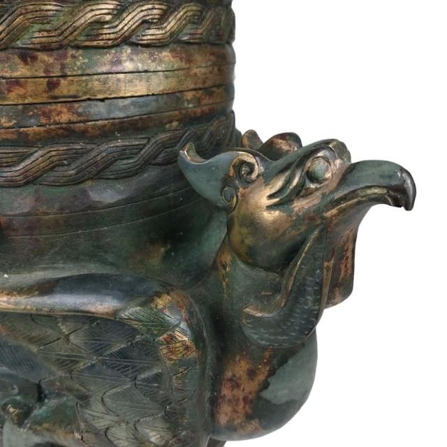 博古珍藏》漢和闐碧玉鎏金雕鳳首瑞獸蓋罐3.21公斤老件文物早期收藏