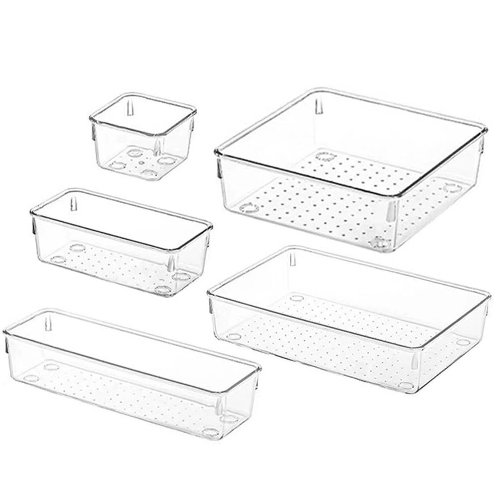 透明桌面收納盒-小號長形 (置物盒 透明盒 塑膠盒 分類盒 桌面收納 抽屜整理 文具盒 組合收納盒)