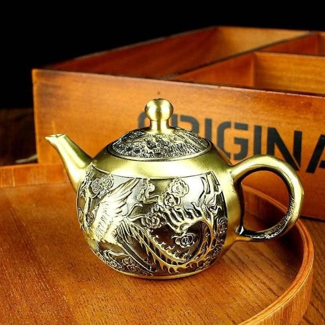 銅器 龍鳳茶壺 酒壺 茶道工芸品 装飾品 置物 Amazon.com: Usoway 纯黄铜茶壶办公室寿星福禄满堂手把壶精雕
