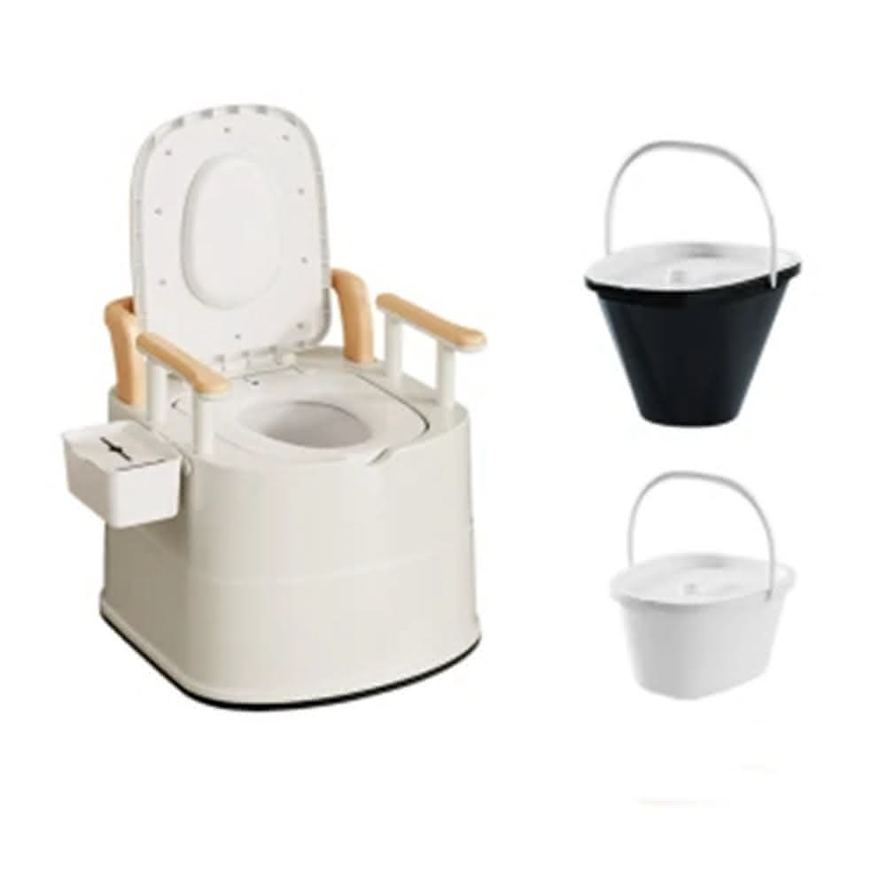 坐便器 坐便椅 馬桶 行動馬桶 移動馬桶 老年人起夜尿桶 可掀蓋馬桶椅(帶扶手靠背/蹲廁房間兩用/全PU包圍)