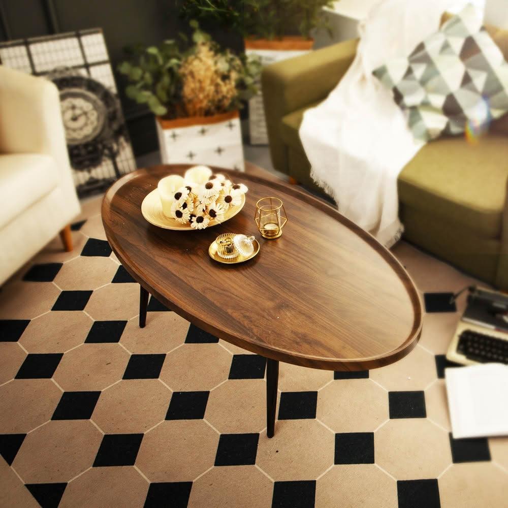 FL 生活+】木冶山居ㄈ型橢圓梨形木紋茶几北歐風小桌子咖啡桌邊几