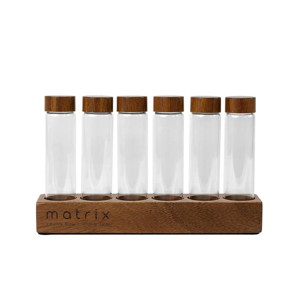 【MATRIX 美奇絲】胡桃木蓋咖啡豆玻璃試管密封保存罐 6入組(咖啡豆/密封罐/試管/保存/香料/分裝/義式/手沖/攜帶)