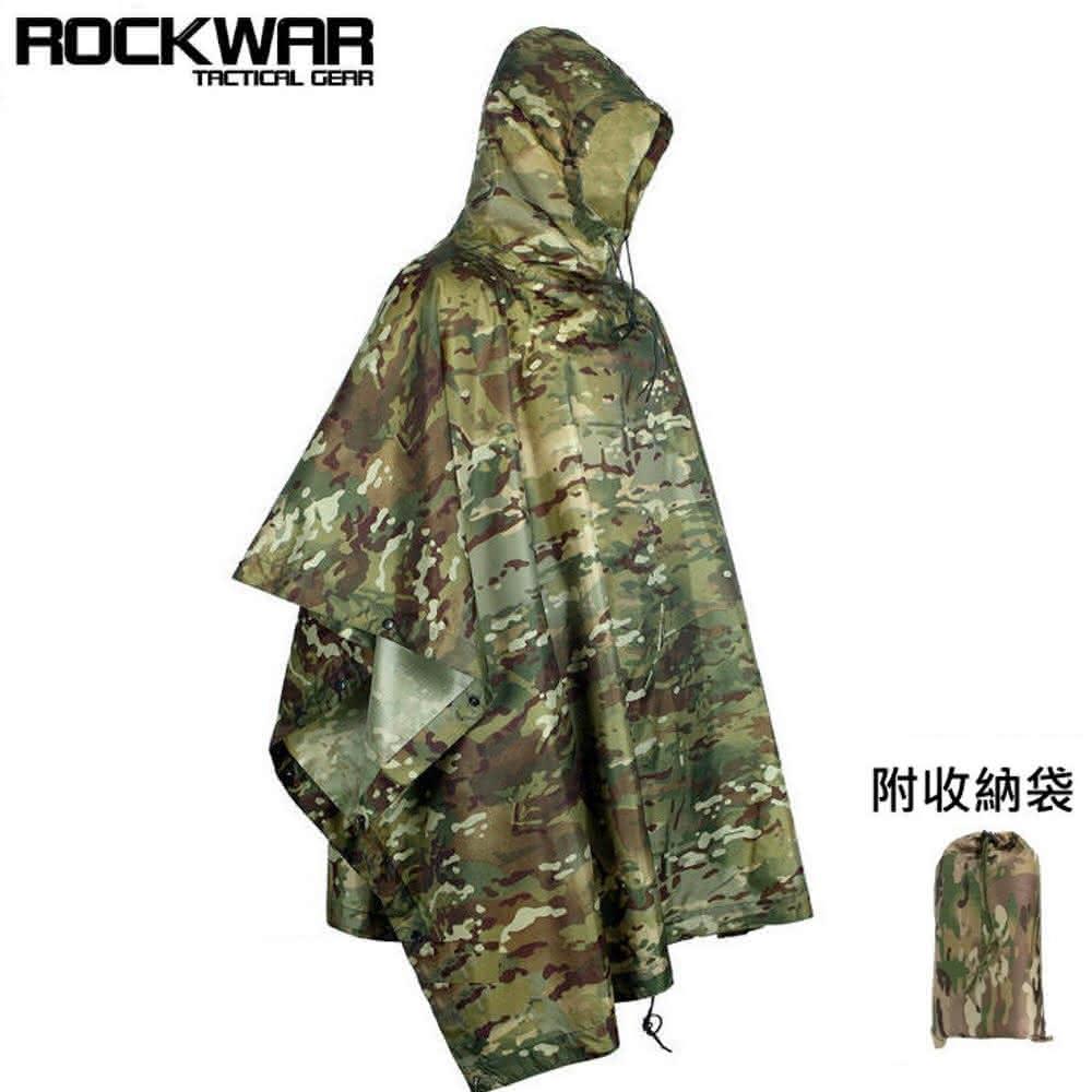 野戰搖滾ROCKWAR 幽靈多地形迷彩雨衣(CP迷彩Multicam雨披背包防水罩