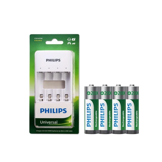 【Philips 飛利浦】Philips 飛利浦 USB低自放鎳氫充電電池組(智慧型充電器+3號4入)