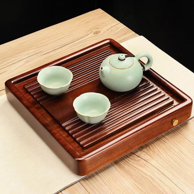 簡藝花梨木茶盤小型家用茶臺高端整塊排水式客廳幹泡臺實木茶託盤