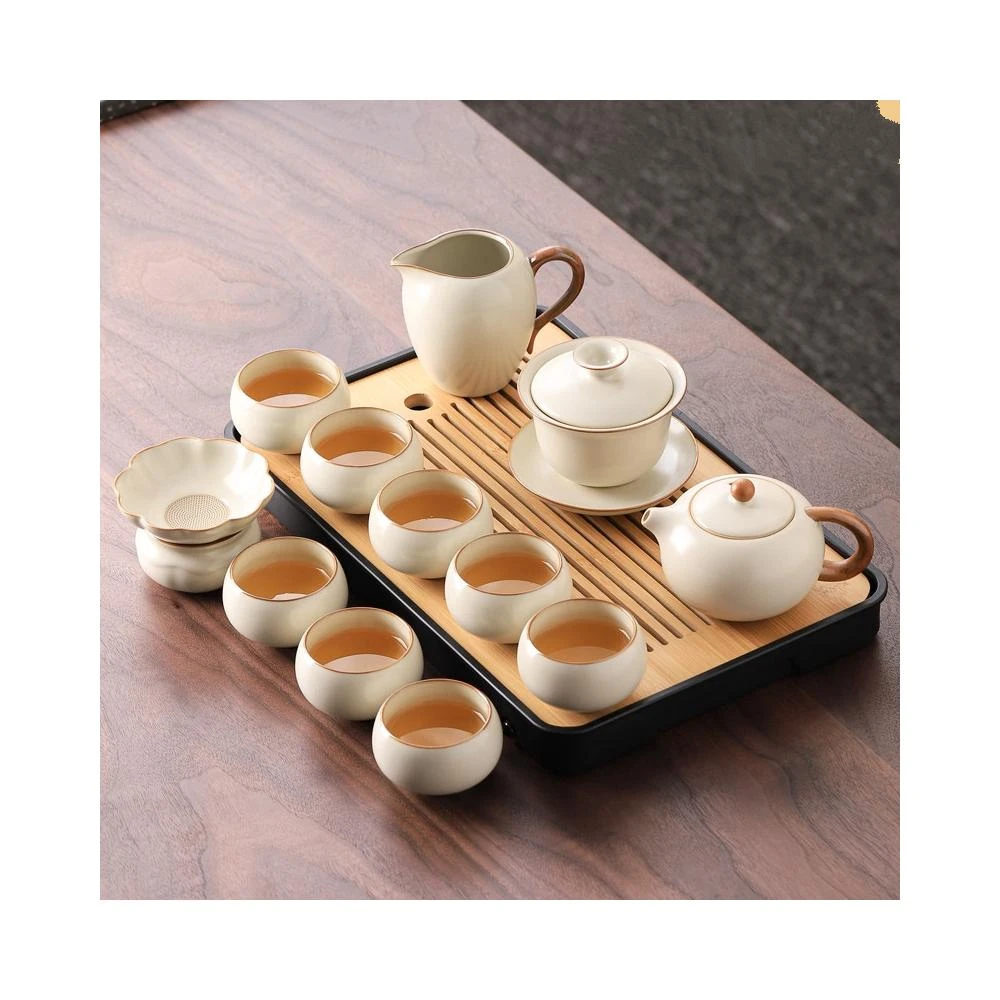 汝窯汝磁器茶寵茶玩功夫茶茶道陶磁器茶台置物鯉茶可愛的鲤 四季風家居汝窯功夫茶具組新喝茶器家用泡茶陶瓷蓋碗茶壺茶杯整套