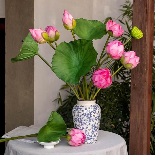 桃甜也居家生活荷花仿真花新中式蓮花花束高級假花擺飾客廳插花擺設花藝
