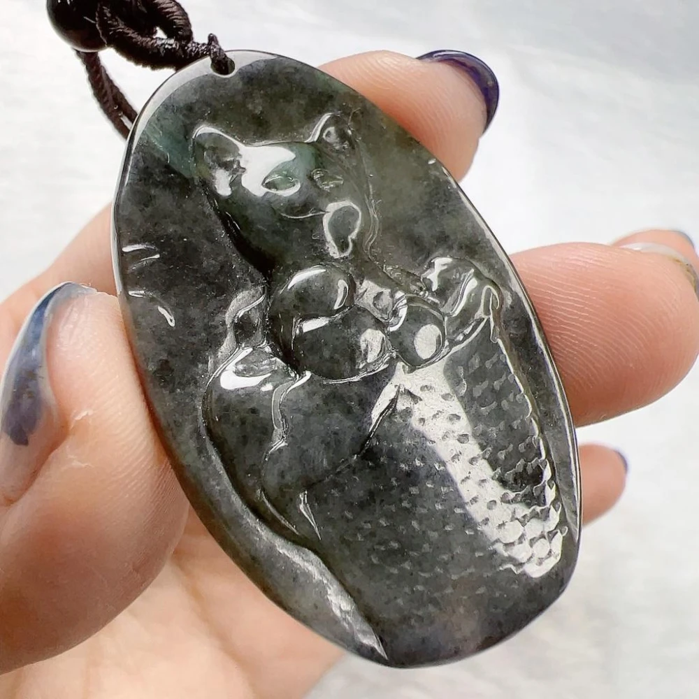 玉我翡翠】烏雞竹節雕刻鐲55(56)mm A7518 緬甸A貨翡翠【玉我翡翠】