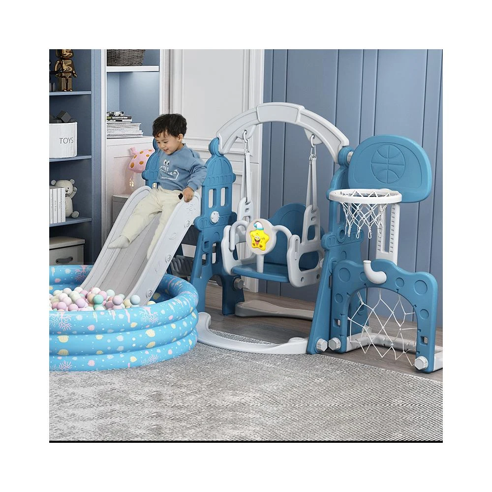 兒童滑滑梯秋千四合一組合小型室內家用幼稚園寶寶小孩遊樂場玩具