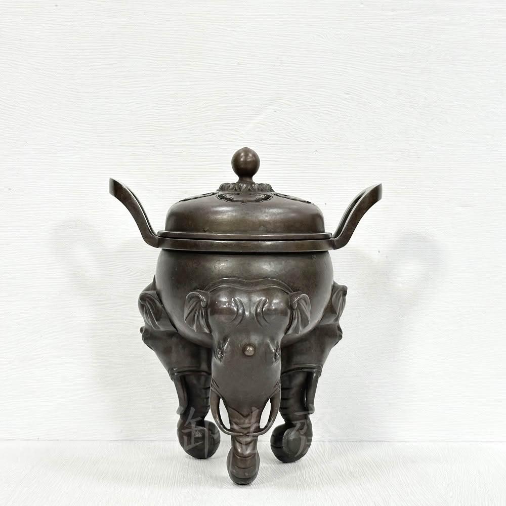 御古齋】紫銅象首三足爐高腳香爐雙耳銅爐熏香爐淨香爐養身禪坐祈神禮佛