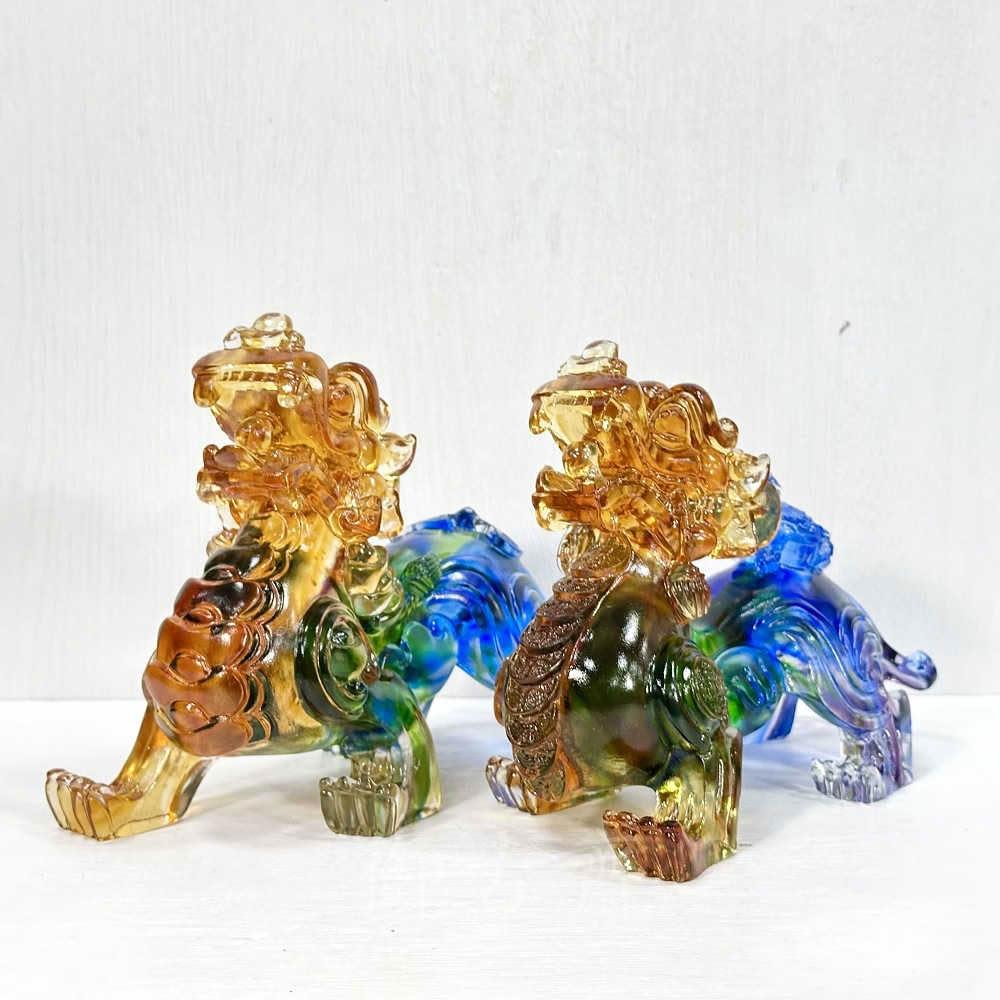 御古齋】彩晶琉璃大貔貅一對背蝙蝠蟾蜍招財進寶日日進財財源廣進