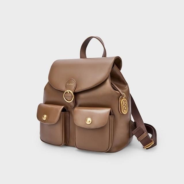 ★S'AIME☆頭層真皮雙口袋後背包 レザーバックパック/送料込 S'AIME】SAIME 頭層真皮雙口袋後背包(附吊飾)
