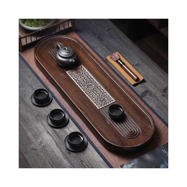 整块黑檀木茶盘实木茶台长方形家用茶海简约大小号干泡排水盘茶台