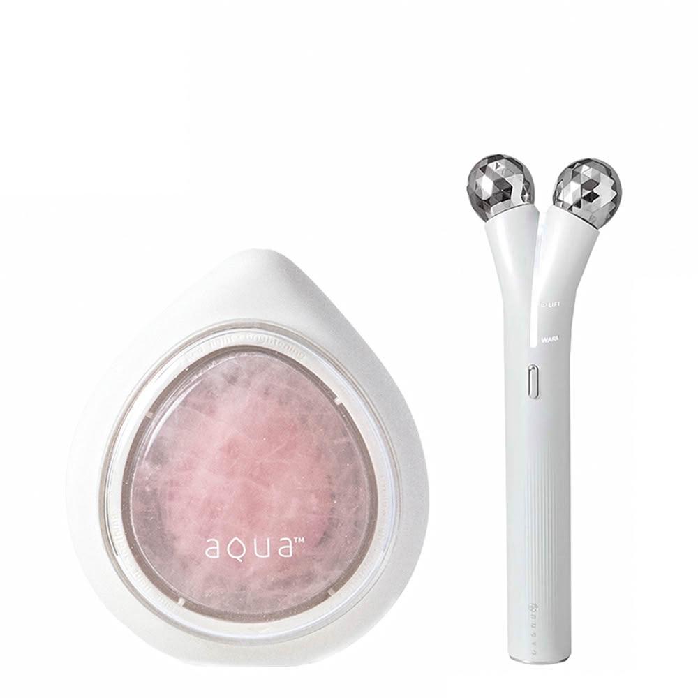 【NUEVA】NUEVA AQUA™ 水水蛋玫瑰晶礦光面膜機 白/粉+NUEVA Volta™ 繃繃棒 6D 超微電溫感緊緻儀 白/黑