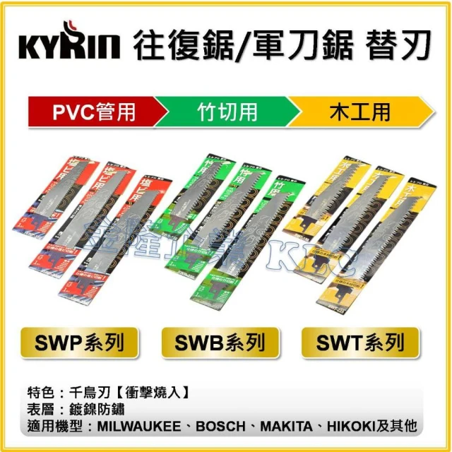 【天隆五金】KYRIN 往復鋸/軍刀鋸 木工用 竹用 PVC用 軍刀鋸片 麒麟牌 SWP SWT SWB
