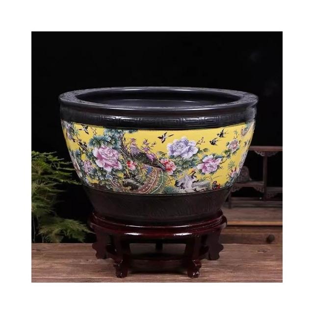 景德镇陶瓷金鱼缸大号红色睡莲盆荷花缸乌龟缸落地大水缸客厅摆件