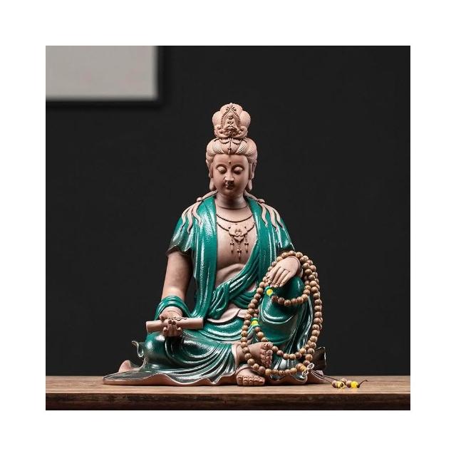 观音菩萨坐像 蓮坐台 紫銅 紫砂手工藝品持經觀音菩薩佛像客廳家用居家供奉中式禪意擺件坐像擺件